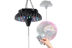 Disco Ball Motor Rotating with Light: Rechargeable Disco Ball Spinner with Remote Adjustable Speed - 18 RGBW LED Light for Ha