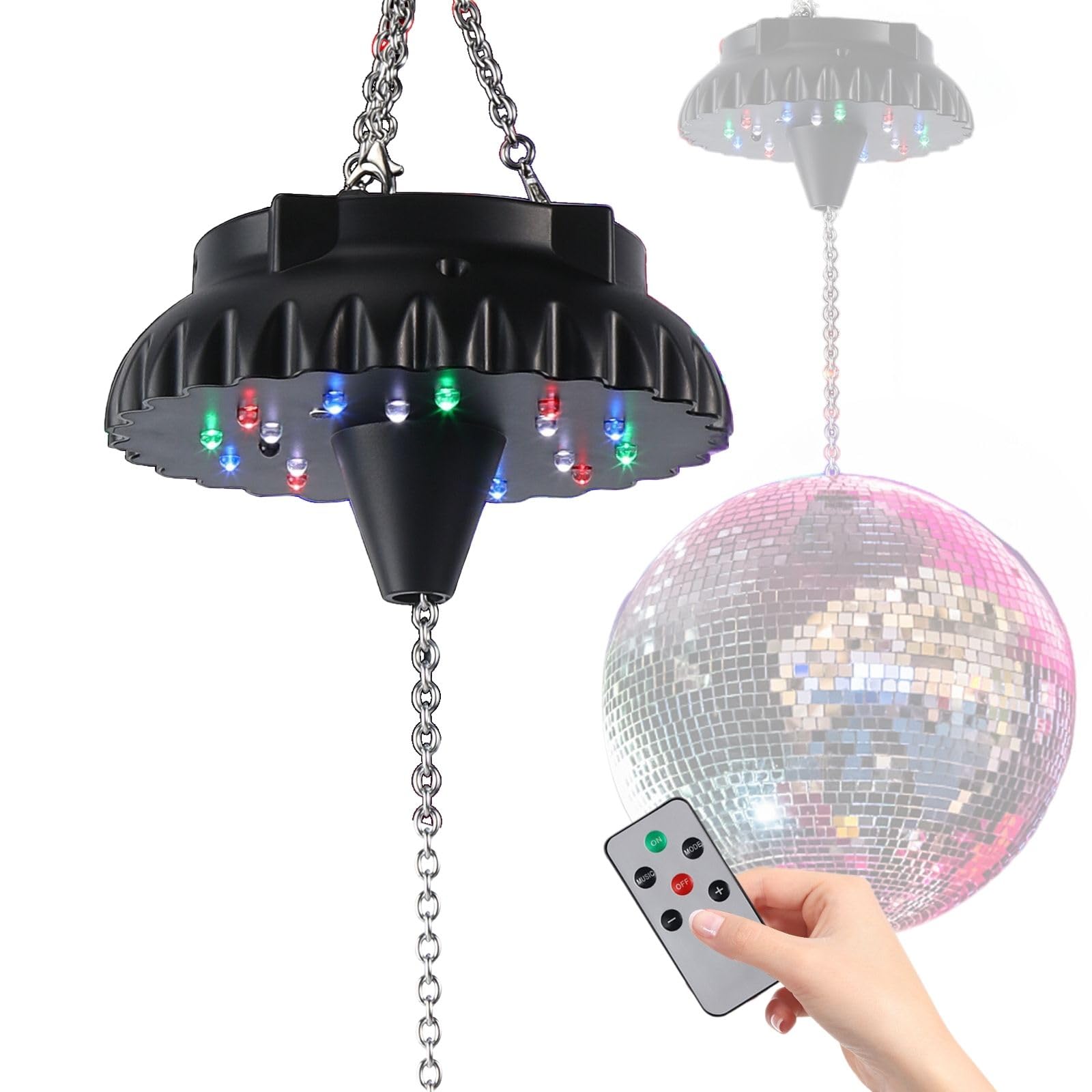 Photo 1 of **Motor ONLY**
Disco Ball Motor Rotating with Light: Rechargeable Disco Ball Spinner with Remote Adjustable Speed - 18 RGBW LED Light for Wedding Party Decor