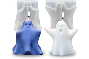 ZAKVOOR 2 Pcs Ghost Candle Mold Halloween Resin Casting Silicone Mold for DIY Aromatherapy Candles Wax Plaster Polymer Clay Decoration