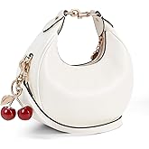 Lushandy Soft Leather Crescent Bag Small Shoulder Bag with Cherry Luna Bag 3-in-1 Clutch Purse Designer Hobo Tote Handbag | Smooth Zipper, Half-moon Design