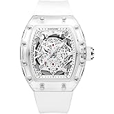 Unique Hollowed Skeleton Analog Quartz Wrist Watch Fashion Tonneau Luminous Waterproof Sports Watch Transparent Business Watches Silicone Strap