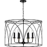 Capital Lighting 345661KB Amara Transitional Open-Cage Metal Drum Pendant, 6-Light 360 Total Watts, 21" H x 28" W, Matte Blac