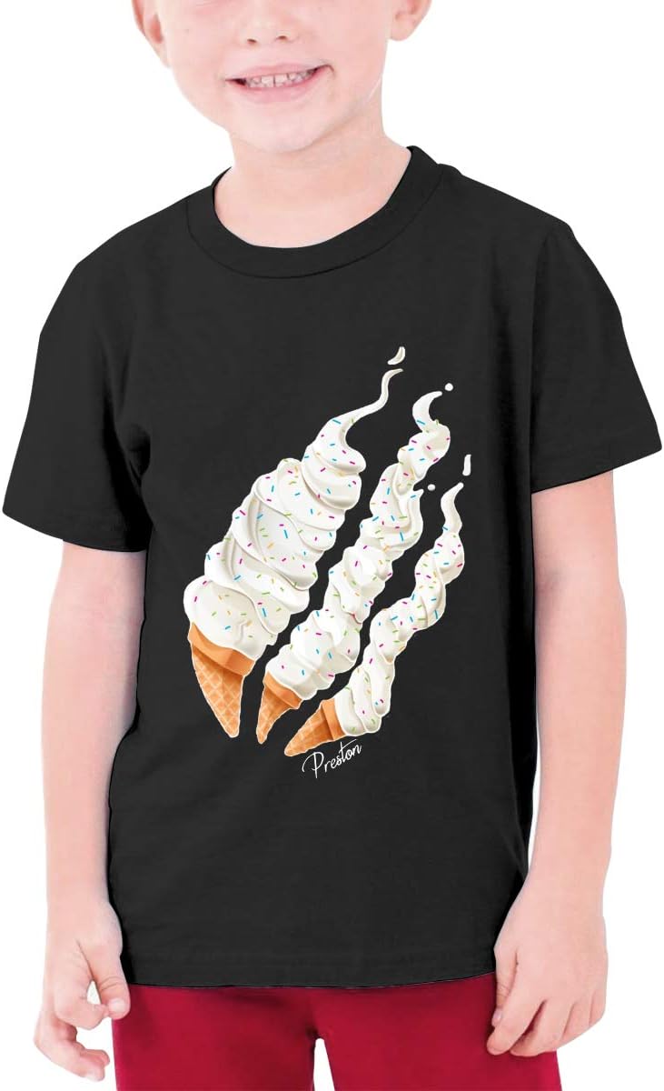 Youth Preston Playz Fire Ice Cream T-Shirt Casual Soft Cotton Short Sleeve Shirts for Boys and Girls(6-16Years)