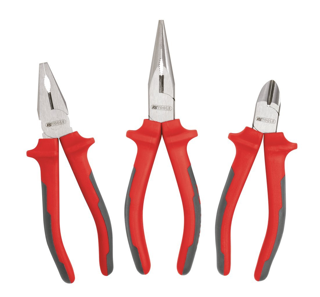 KS Tools 922.8010 Set of 3 Ultimate Tweezers, Red/Black