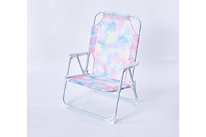 Idea Nuova Heritage Kids Portable Folding Beach Chair for Kids – Rainbow Tie-Dye, White Metal Legs – Outdoor Travel Chair for Toddlers & Children Ages 3+