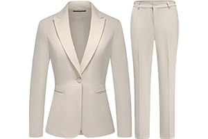 Lamgool Women's Suits 2 Piece Blazer Pants Set Peak Lapel One Button Business Outfits for Work Professional