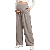 BLENCOT Women Maternity Pants Work Stretchy Wide Leg Trousers Baggy Pregnancy Joggers with Pockets