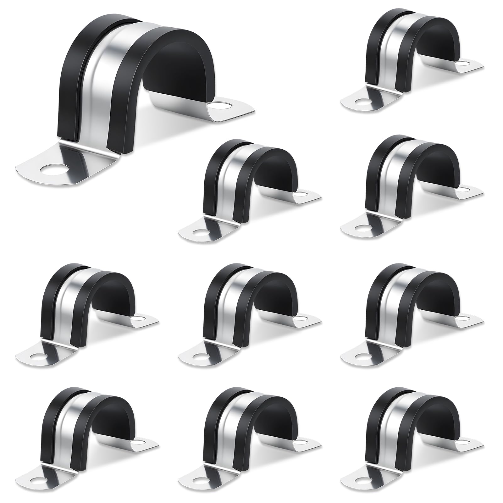 Photo 1 of 10 Pcs Stainless Steel Conduit Straps, 1 Inch Pipe Clamps, 2 Holes U Bracket Rubber Cushioned Insulated Clamp, Reinforced Rigid Pipe Strap for Pipes Fixing on Various Surfaces