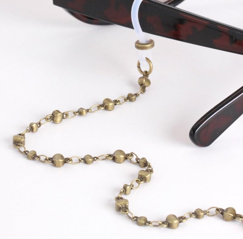 Modern Eyeglass Chain in Bronze, Sculpted Cube Link Chain