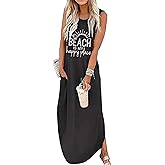 Women's Casual Beach Summer Dresses Sleeveless Graphic Long Sundress Cover Up Dresses with Pocket