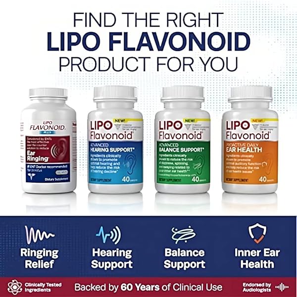 LIPO FLAVONOID PLUS, NIGHTTIME PM TINNITUS RELIEF FOR RINGING EARS WITH MELATONIN FOR SLEEP SUPPORT, EAR HEALTH VITAMINS WITH BIOFLAVONOIDS & VITAMIN C, 75 CAPLETS