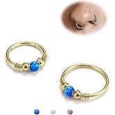 BodyBonita Opal Nose Rings Hoops - 316L Surgical Steel Septum Ring for Women Conch Piercing Jewelry Daith Helix 2Pcs 16G 18G