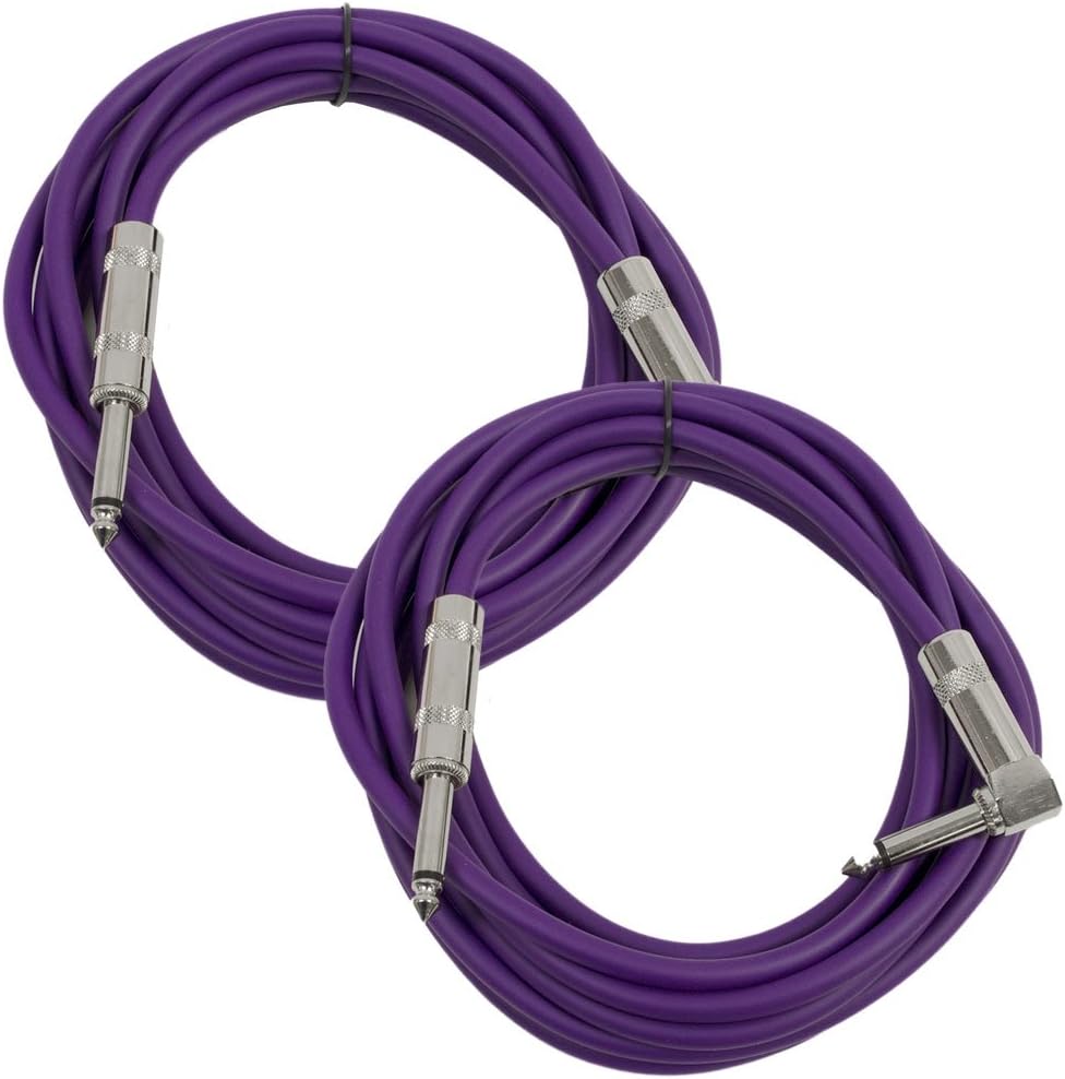 Seismic Audio - SAGC10R - 10 Foot (2 Pack) TS 1/4" to 1/4" Right Angle TS Guitar Cables Purple: Musical Instruments