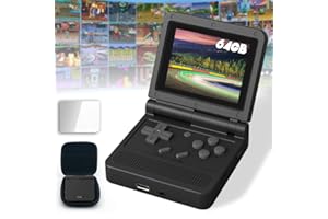 CredevZone V90 Handheld Game Console 3 inch Retro Clamshell Games Consoles Built-in Rechargeable Battery Portable Style Flip Hand Held Game Video Consoles System Black 64GB