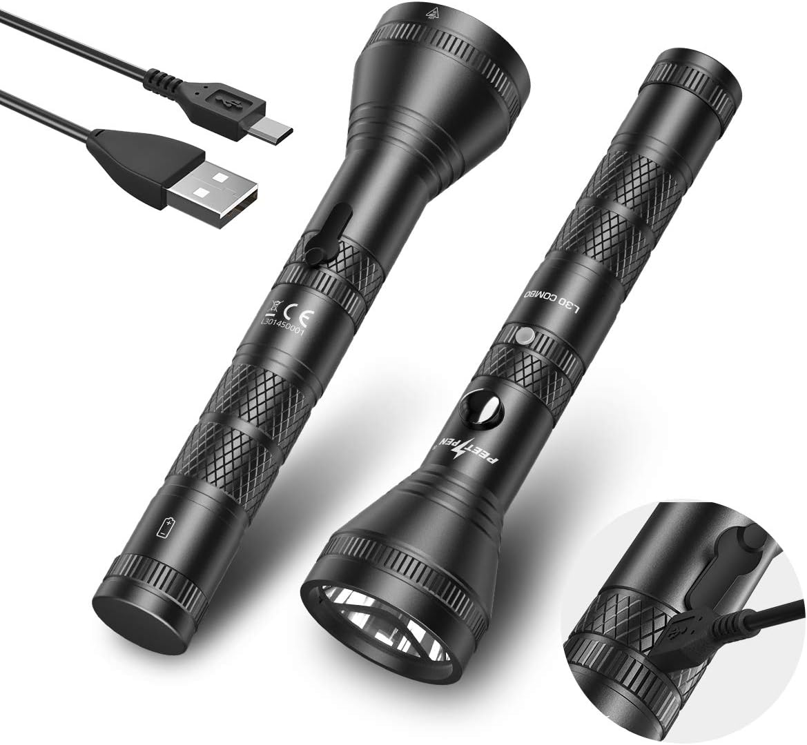 USB Rechargeable LED Flashlight (2 PACK) 1200 High Lumens Water Resistant 18650 Battery Included Handheld Tactical Flash Light for Outdoor Camping Emergency Everyday Flashlights - - 