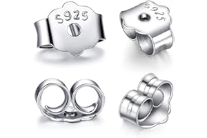 Hollosport S925 Sterling Silver Earring Backs Replacements for Posts, 12Pcs/6Pairs Pierced Earring Backings Secure for Studs, Hypoallergenic Safety Locking Butterfly Ear Ring Stoppers 5.7X4.6X3mm