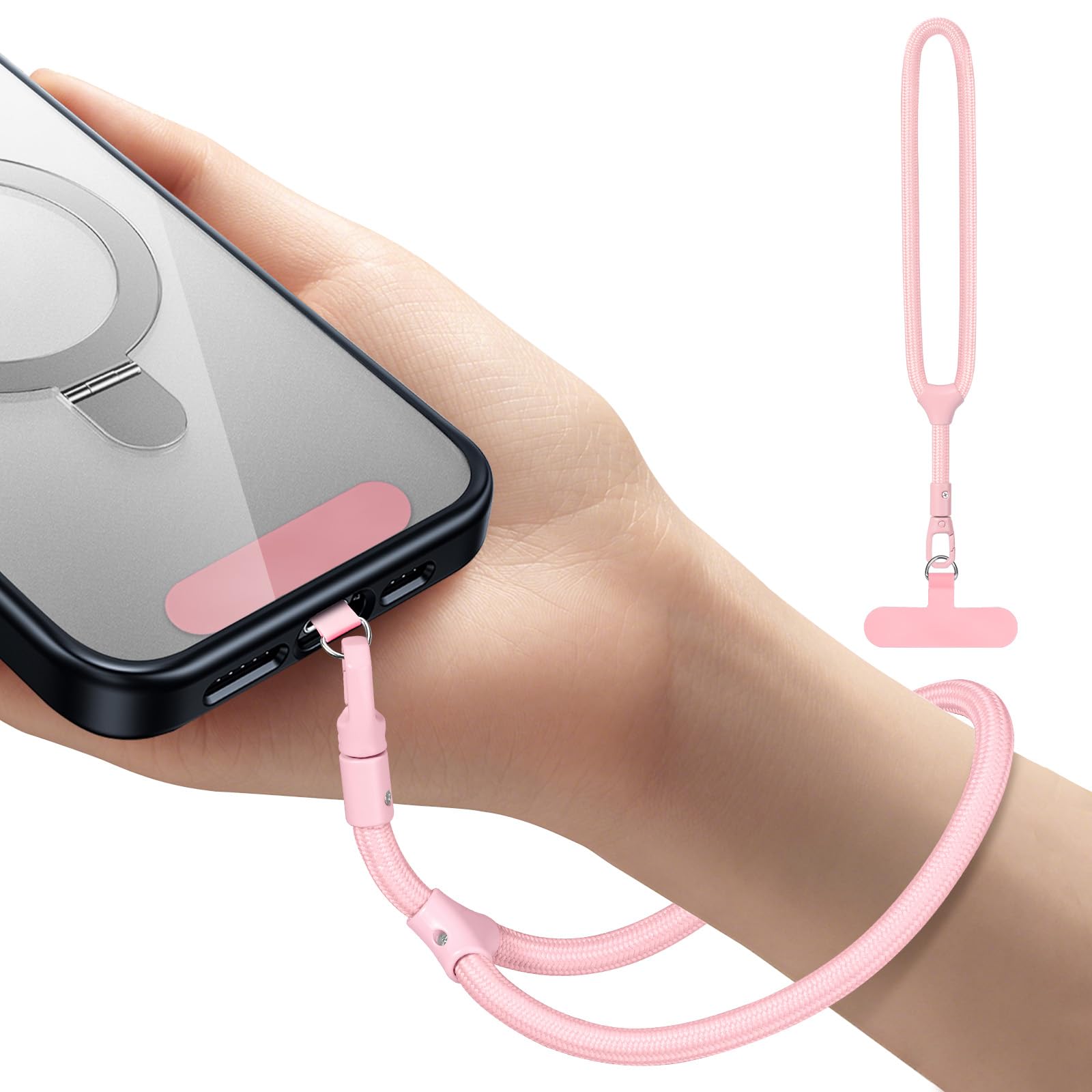 Photo 1 of Dadanism Phone Wrist Strap, Universal Adjustable Hand Wrist Strap Lanyard for iPhone 17 and Most Smartphones, Multifunctional Patch Lanyard with Phone Tether Tab for Women and Men, Pink