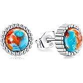 AIBAO Sterling Silver Turquoise/Lapis Lazuli/Malachite Stud Earrings for Women Men 7 mm Round or Cushion Cabochon Gemstone Earring Studs Western Boho Jewelry