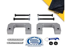 Supreme Suspensions - Front Leveling Kit for 2007-2022 Chevrolet Silverado 1500 and GMC Sierra 1500 (6-Lug) 1" Front Lift Bottom Strut Mount Spacers 2WD 4WD (Silver) - Microfiber Towel Included