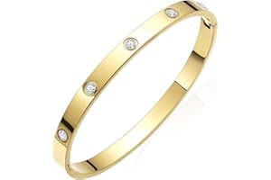 GENERIC BOLAGTIER Gold Plated Bracelet with Cubic Zirconia Stones Stainless Steel Bangle Minimalist Cuff Love Charm Bracelets for Women