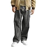 Haloumoning Boys Cargo Baggy Pants Elastic Waist Wide Leg Jeans Casual Demin Pants with Pockets 5-14 Years