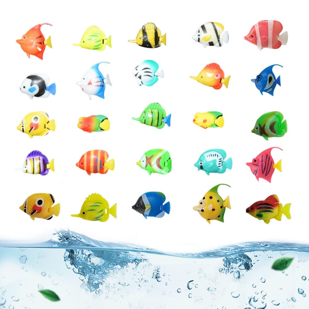Finyoffiy 50pcs Artificial Moving Fishes Tropical Fish Ornament Tiny Fake Fishes Moving Floating Aquarium Decoration for Fish Tank (Random Style)