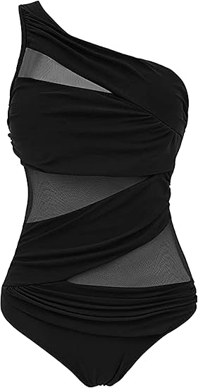 one shoulder mesh swimsuit
