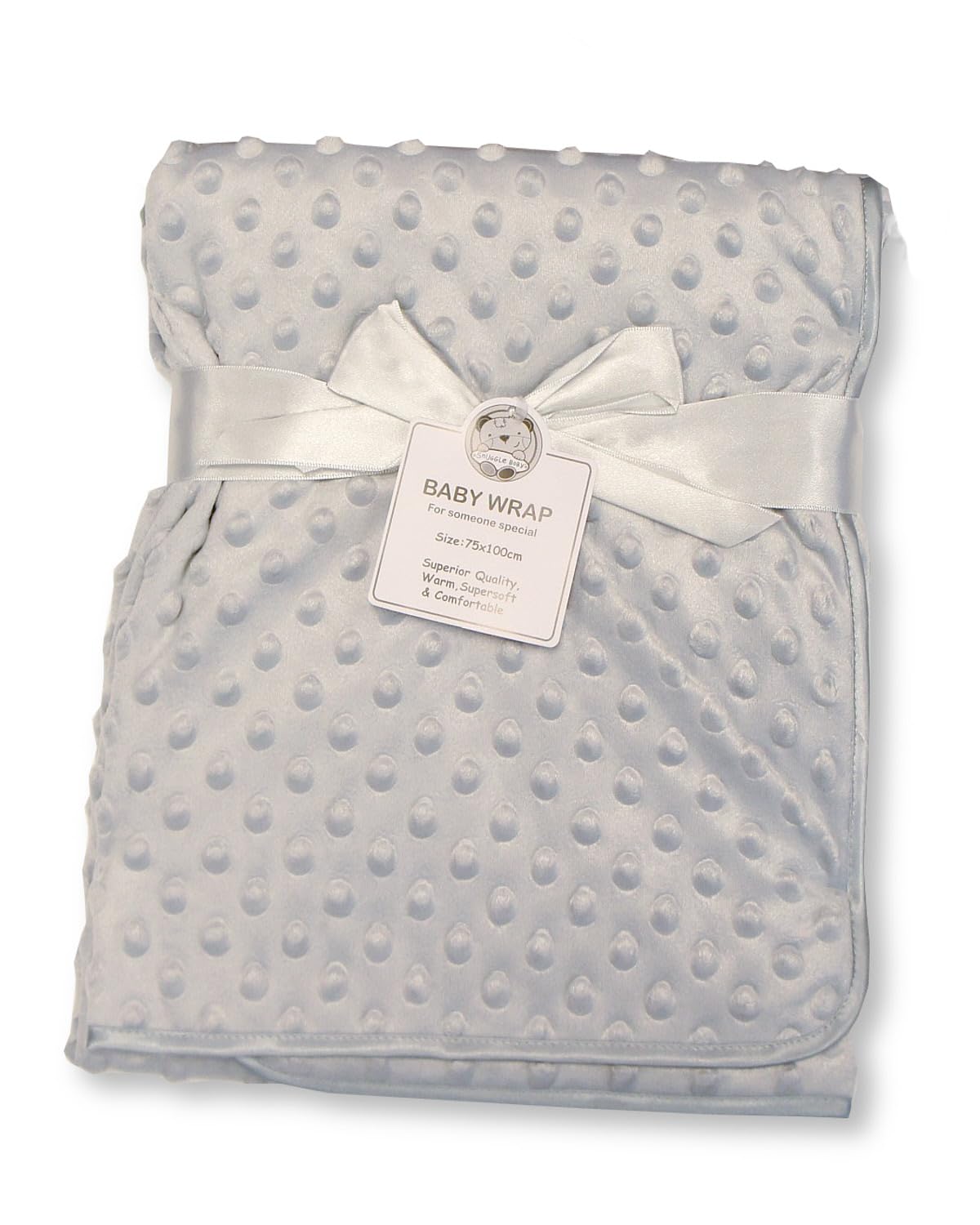 Baby Velour Bubble Wrap Blanket with Fleece Back and Satin Trim (Grey)