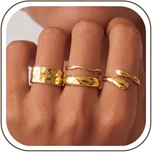 Sllaiss 14K Gold Plated Rings for Women Non Tarnish Chunky Stack Ring Set | Size 5-10, Stackable Rings for Women, Waterproof