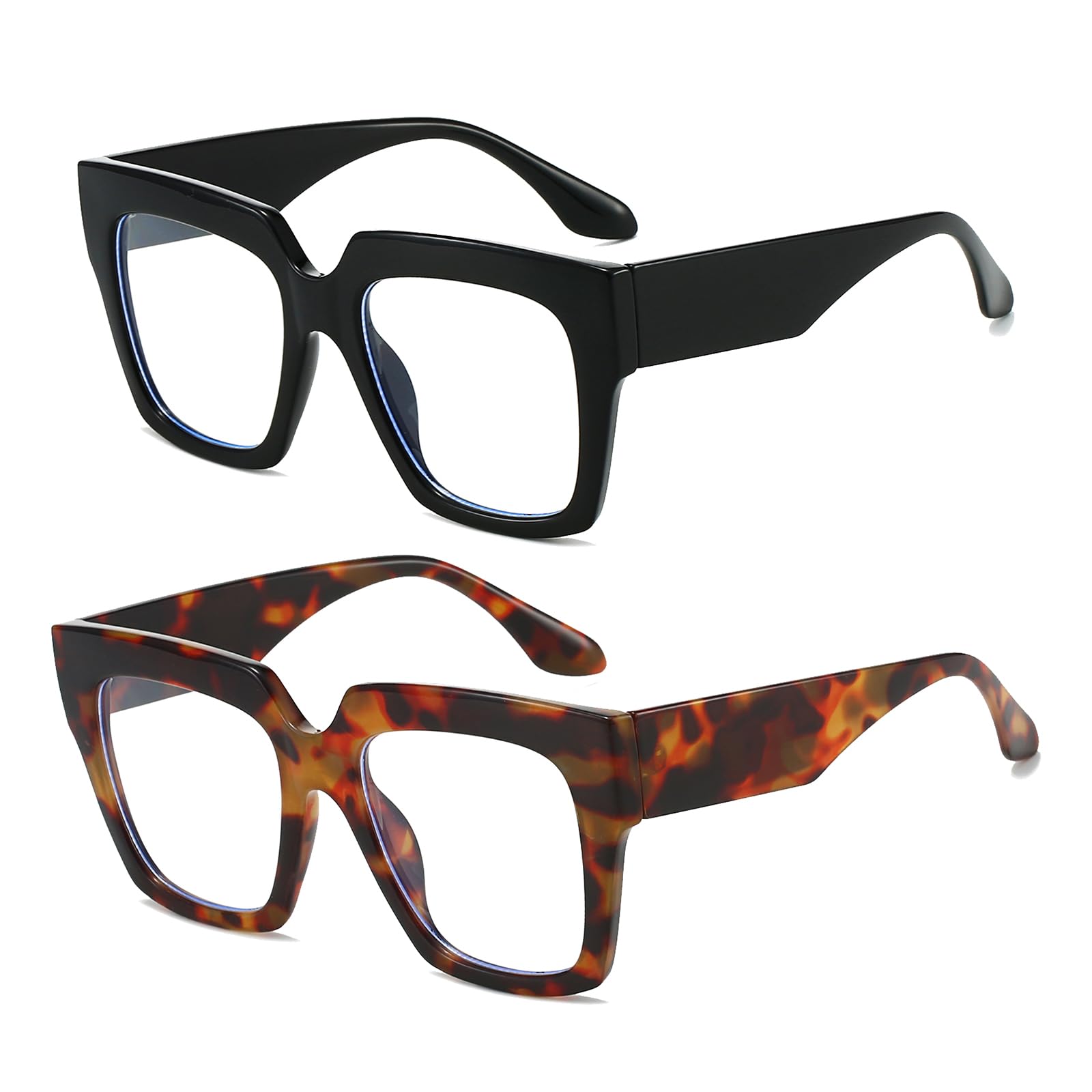 LJCZKA Oversized Square Blue Light Glasses for Women Men Computer Glasses Thick Frame Anti Eyestrain Headache for Reading, Texting & Gaming