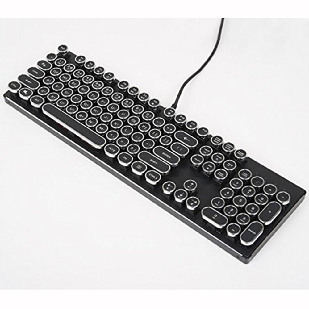 (ABKO) K830 アルミニウム レトロ サークル キーキャップ ホワイト LED 10キーレス メカニカル キーボード ゲーム キーボード 英語 韓国 レイアウト 104キー
