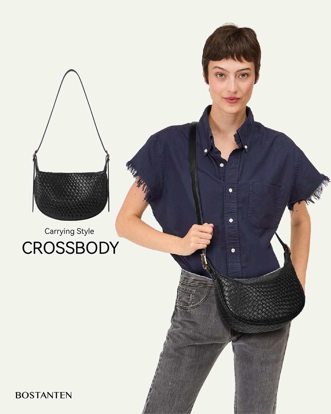 BOSTANTEN Purses for Women Small Crossbody Bags Crescent Shoulder Bag Hobo Handbag with Adjustable Strap