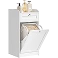 VASAGLE Bathroom Laundry Cabinet with Basket, with 1 Drawer and 1 Hidden Laundry Hamper, Freestanding, Tilt-Out Laundry Basket with Handles, 15.8 x 15.8 x 31.5 Inches, Cloud White UBBC741W01