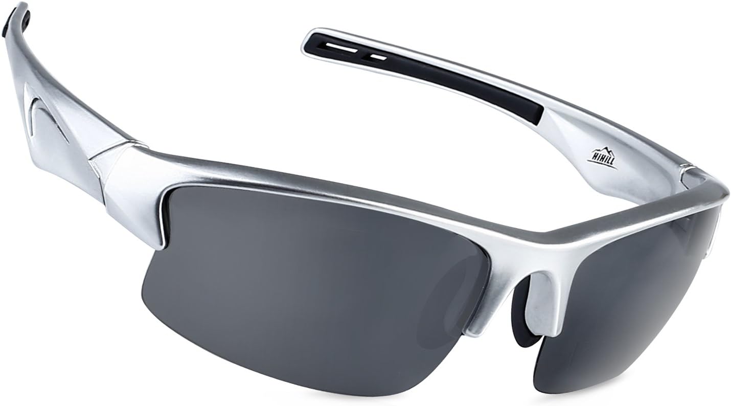Polarized Sports Sunglasses HiHiLL Cycling Glasses for Women Men Baseball Running Golf Fishing with 5 Interchangeable Lenses UV400 Protection TR90 Durable Frame