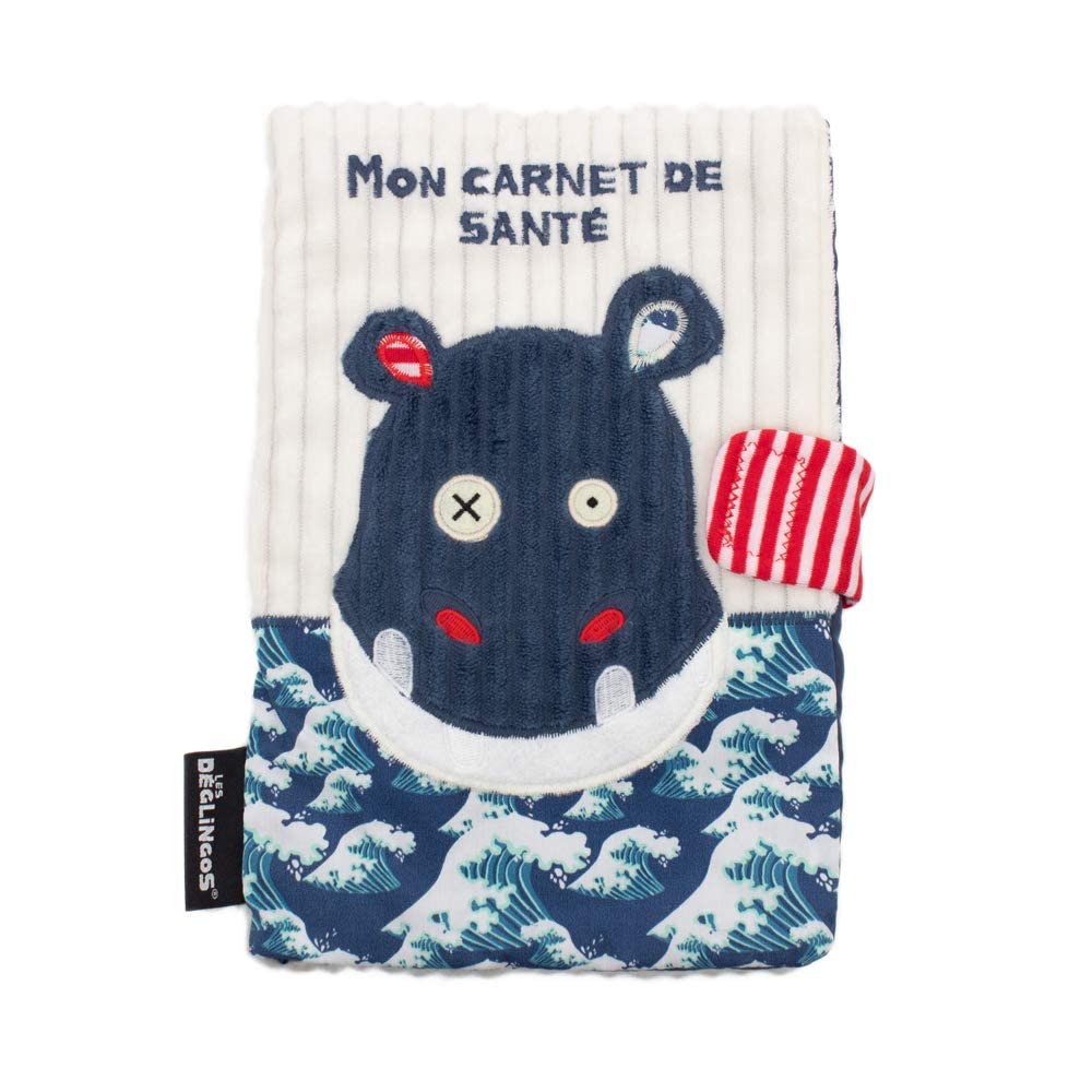 Les Déglingos - Hippipos The Hippo - Health Book Cover - Velcro Closure - Fun - Children and Baby Gift -Soft Fabric -Plush - 25 x 18 cm 31517