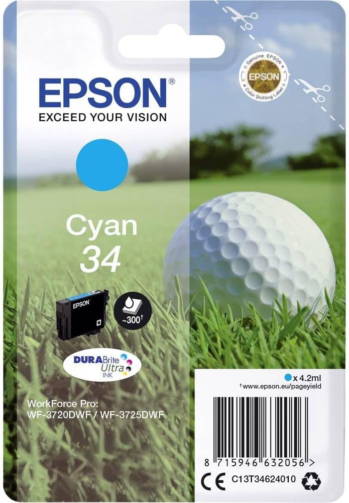 Epson 34 Cyan Golfball DURABrite Ultra Ink Cartridge 4.2 ml
