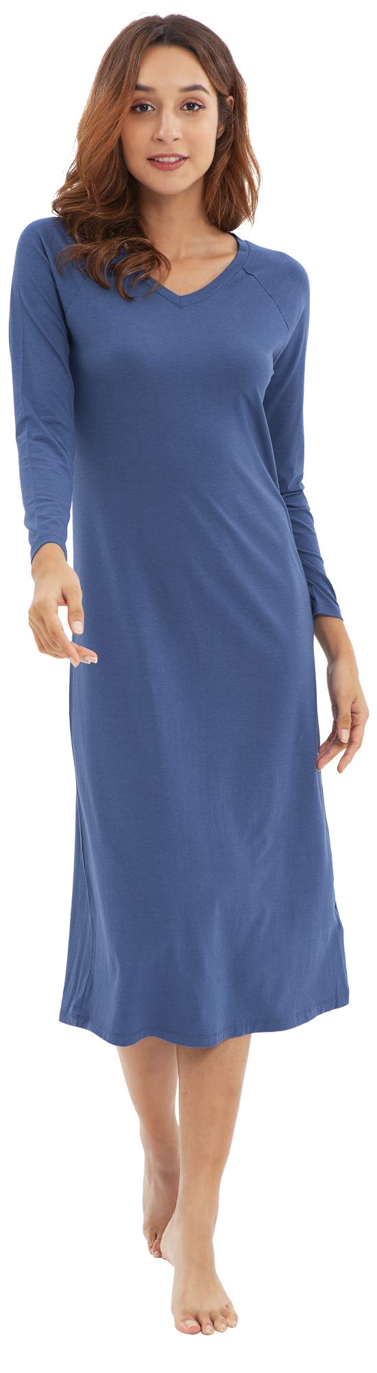 Wiwibamboo Cotton Nightgowns For Women Soft Long Sleeve