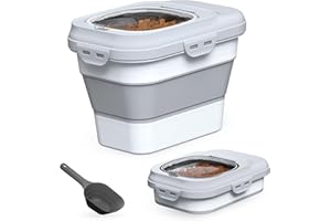 TIOVERY Dog Food Storage Container Small, 10-13lbs Collapsible Dog Cat Food Containers with Airtight Clear Flip-top and Pet Food Scoop, Pet Food Storage Container Bin for Dog Cat Bird Other Pets Grey