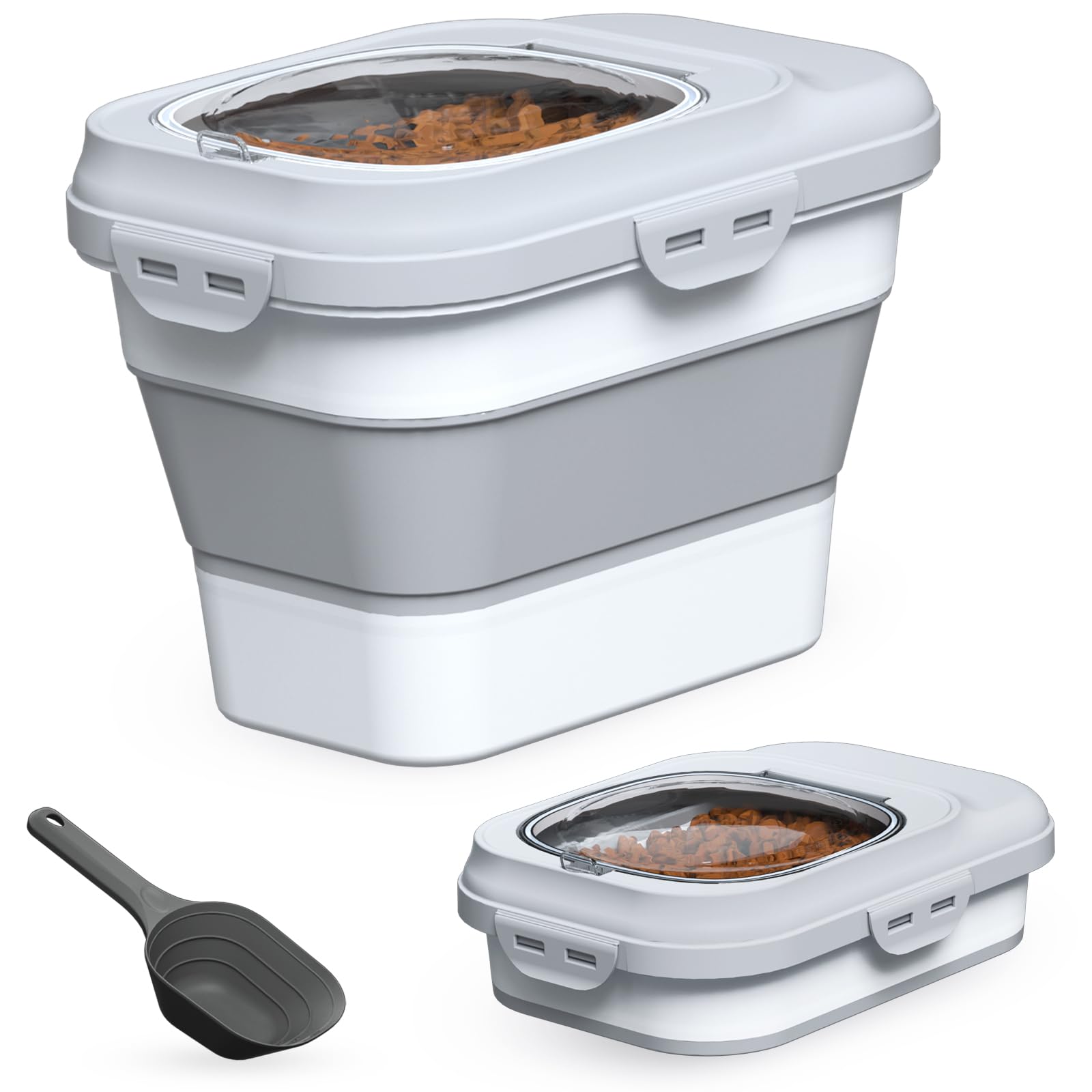 Photo 1 of TIOVERY Dog Food Storage Container Small, 10-13lbs Collapsible Dog Cat Food Containers with Airtight Clear Flip-top and Pet Food Scoop, Pet Food Storage Container Bin for Dog Cat Bird Other Pets Grey