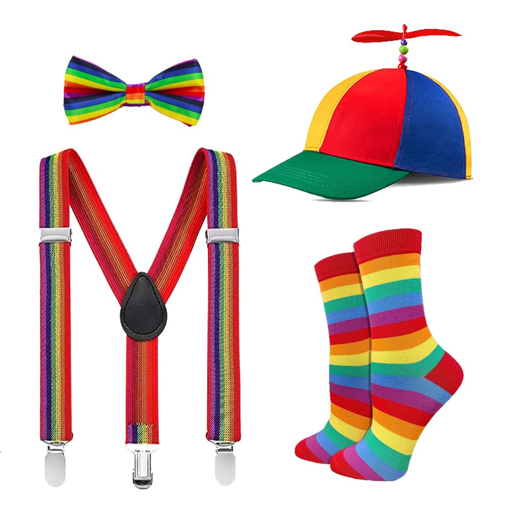 SIEBOLD 4 pieces Helicopter Propeller Beanie,with Bow Tie and Adjustable Elastic Y Back Style and colorful socks,Propeller Hat,for Cosplay Costume Party Supplies Halloween Trick Party Favors（color）