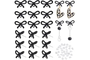 AHANDMAKER 20Pcs Bow Earring Post Black Bow Stud Earring Findings 925 Sterling Silver Alloy Earrings Posts with Loop Bowknot 