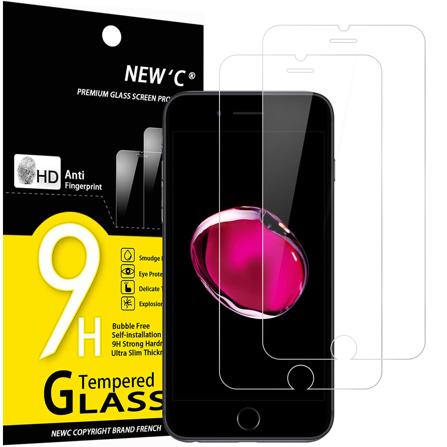 NEW'C 2 Pack Designed for iPhone 7 and iPhone 8 Screen Protector Tempered Glass, Case Friendly Anti Scratch Bubble Free Ultra Resistant
