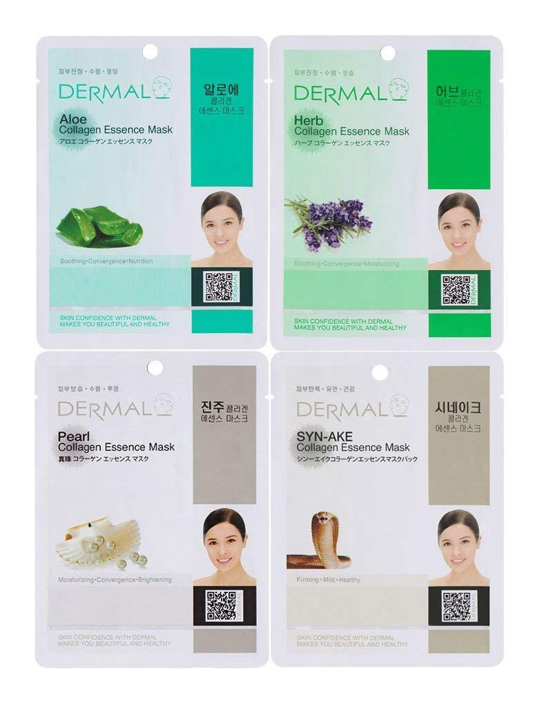 Dermal Korea Collagen Essence Full Face Facial Mask Sheet, 16 Combo Pack : Beauty