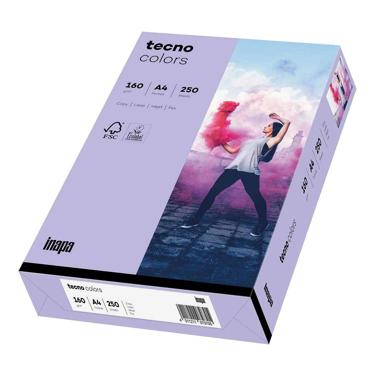 inapa Coloured Printer Paper, Tecno Colours: 160 g/m², A4, 250 Sheets, Purple