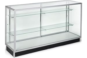 DISPLAYS2GO Free-Standing Glass Display Case, 70 x 38 x 20-Inch, Tempered Glass and Clear Coat Aluminum Frame, for Retail Use