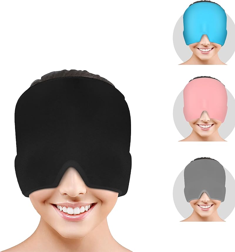yenlk Migraine Relief Cap Reusable Cold Hot Therapy Head Wrap Black