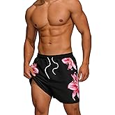 SEGT Men's Tropical Print Hawaiian Shorts Color Block Summer Beach Shorts with Pockets