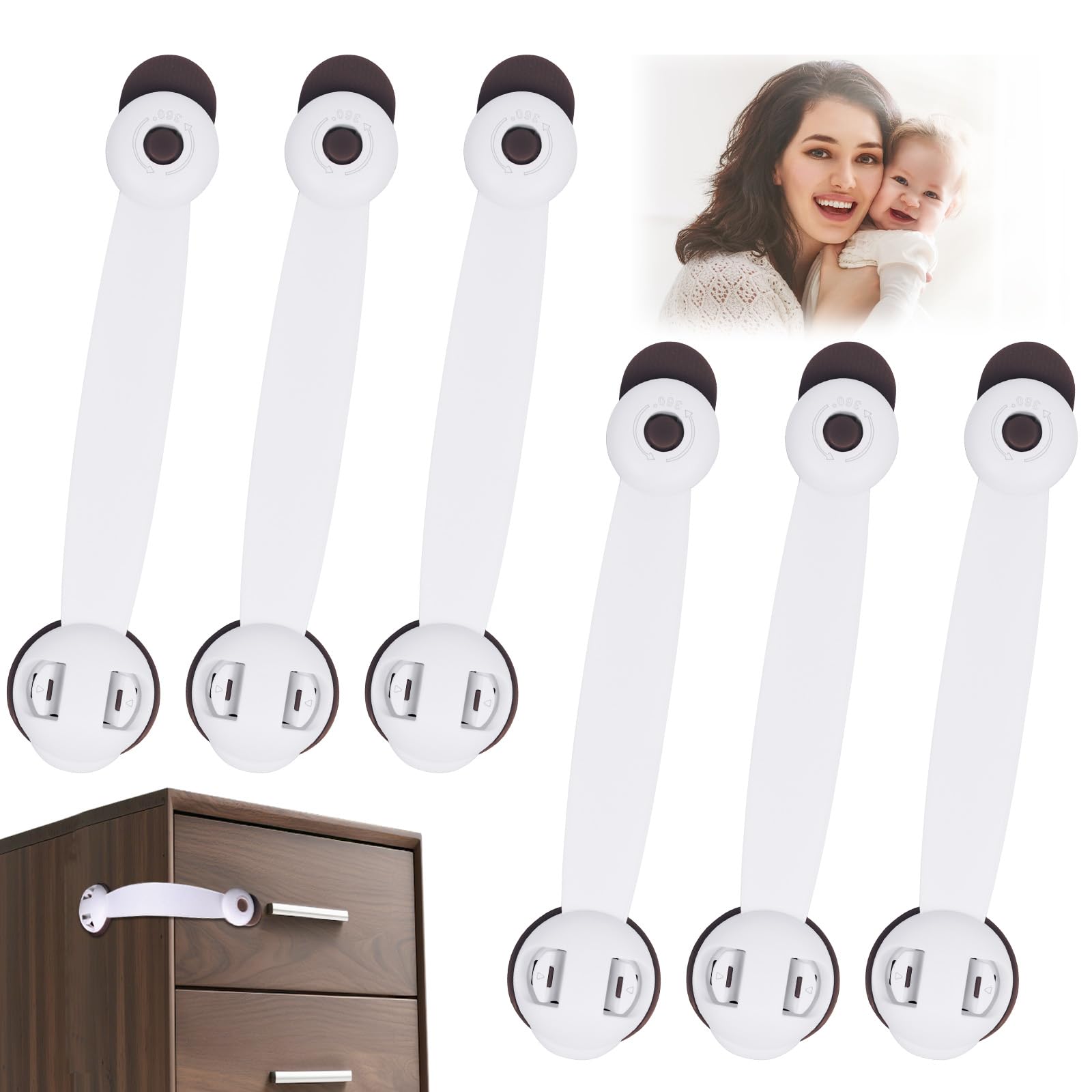 Vicloon Child Safety Cupboard Locks, 6 Pcs Baby Proof Locks No Screws with 3M Adhesive Stick On Cabinets, Children Proof Latches for Kitchen, Door, Drawer, Closet, Refrigerator (Brown)