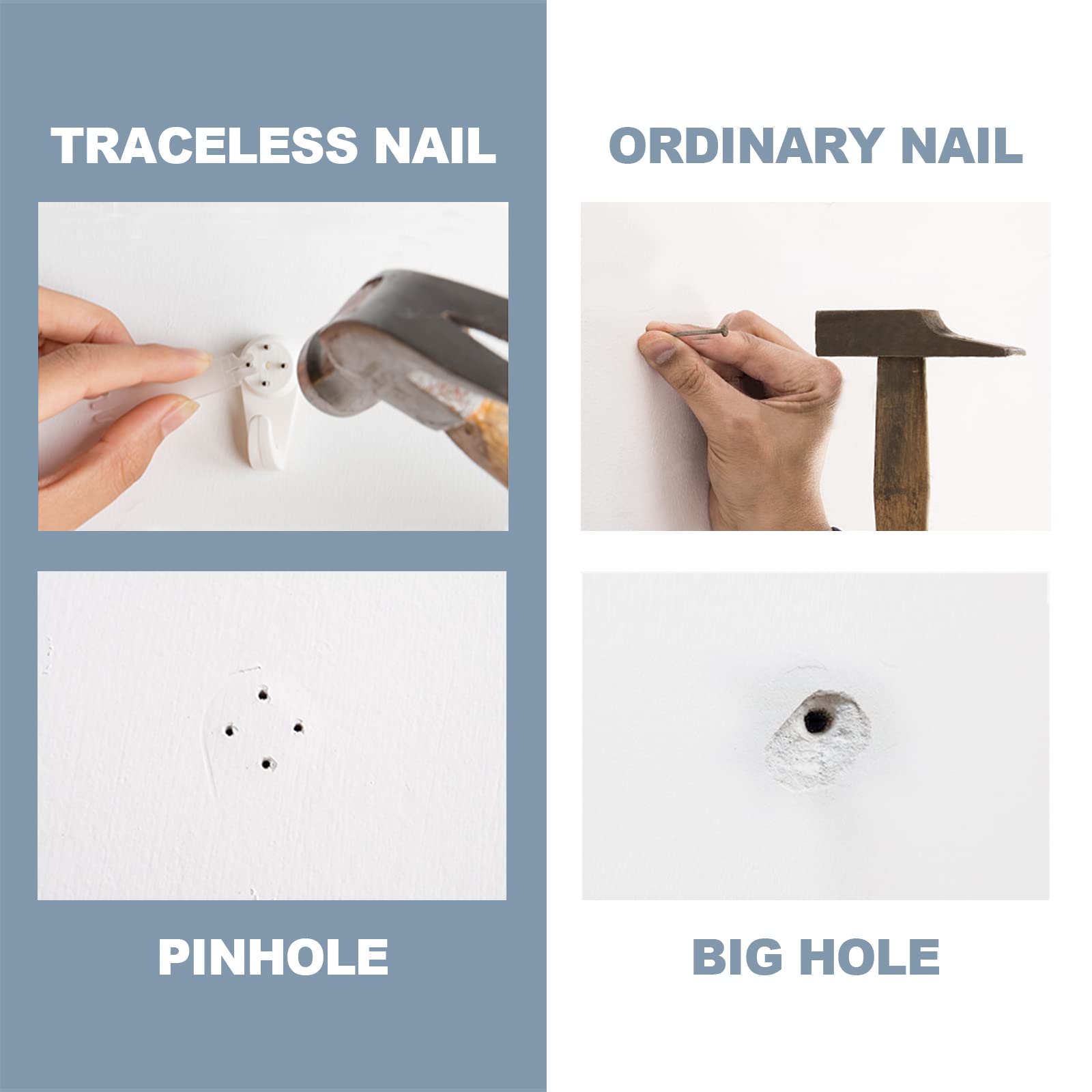 50 PCS Picture Hangers Hanging Kit, Heavy Duty Hooks for Stucco/Concrete/Hard Walls Without Drilling, Invisible Nail&25 LBS Weight Load