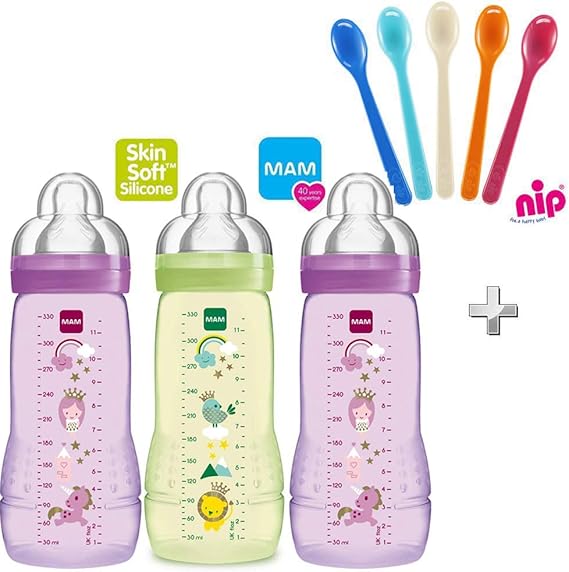 MAM Baby Bottles 330 ml Easy Active Girl Baby Bottles Pack, Teat 2